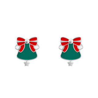 Christmas Bell Enamel Stud Earrings – Sterling Silver