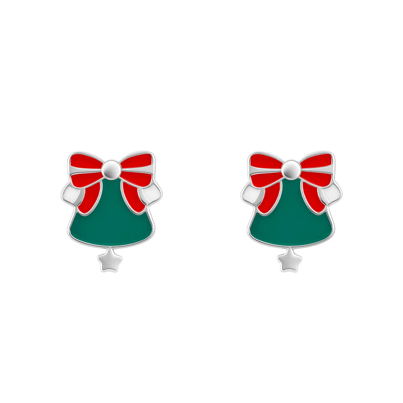 Christmas Bell Enamel Stud Earrings – Sterling Silver