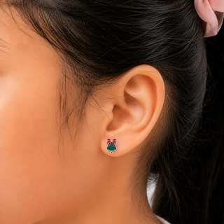 Enamel Stud Earrings – Sterling Silver - Green Bell