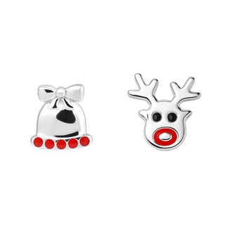 Christmas Reindeer & Bell Enamel Stud Earrings
