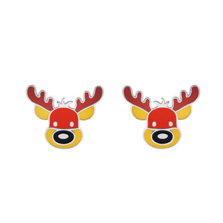 Reindeer Face Enamel Stud Earrings – Sterling Silver