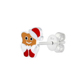 Santa Bear Enamel Sterling Silver Stud Earrings Skin Dark