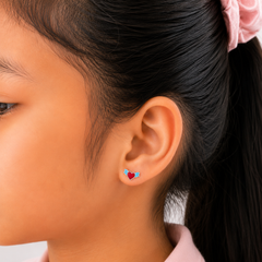 Sterling Silver Winged Heart Stud Earrings with Enamel