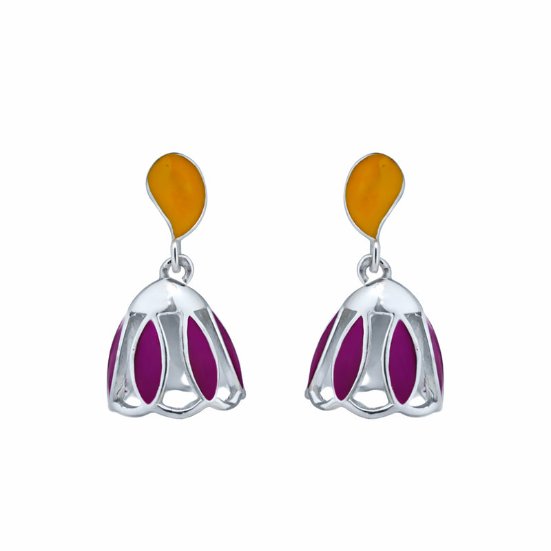 Sterling Silver Dual-Tone Enamel Drop Earrings