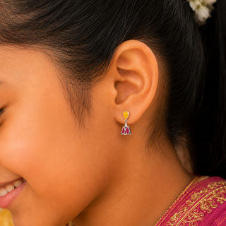 Sterling Silver Dual-Tone Enamel Drop Earrings