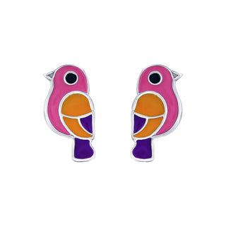 Sterling Silver Enamel Bird Stud Earrings