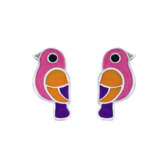 Sterling Silver Enamel Bird Stud Earrings
