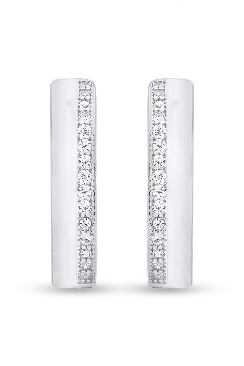 Two Layer Half Eternity 925 Sterling Silver Hinged Huggie Hoop Earring