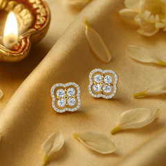 Elegant Floral gold plated 925 Sterling Silver Stud Earrings