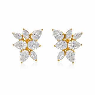 18KT Gold Plated Silver Floral CZ Stud Earrings