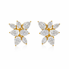 18KT Gold Plated Silver Floral CZ Stud Earrings