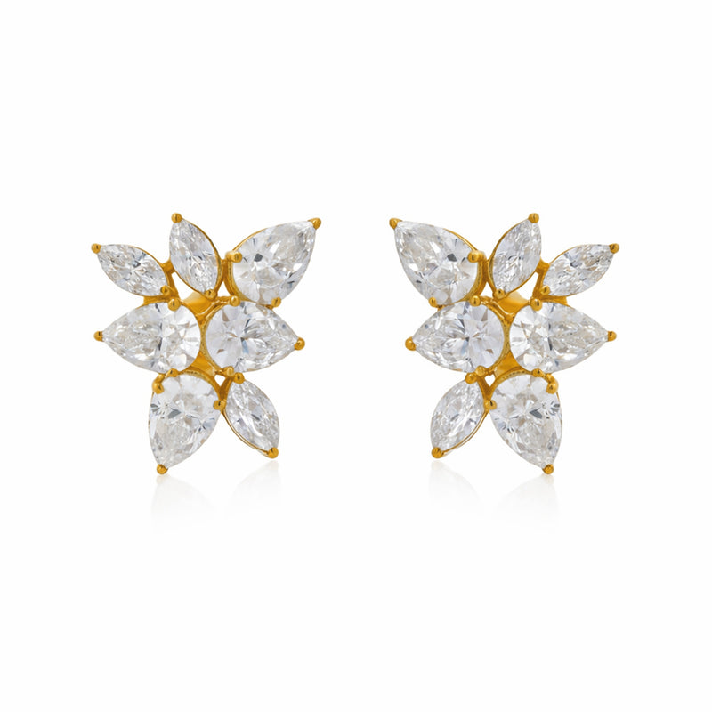 18KT Gold Plated Silver Floral CZ Stud Earrings