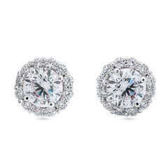 Gold Plated Zircon Halo 925 Sterling Silver Stud Earrings