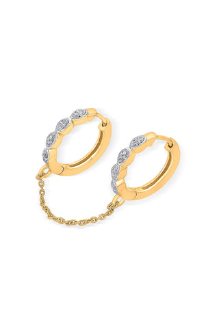 Nipura 925 Sterling Silver CZ Stone Studded Hoop Earrings with Chain Connector