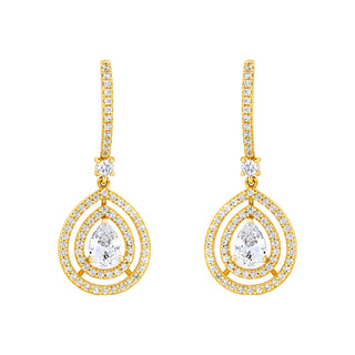 Gold Plated Sterling Silver Teardrop CZ Dangle Earrings