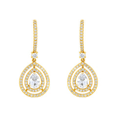 Gold Plated Sterling Silver Teardrop CZ Dangle Earrings