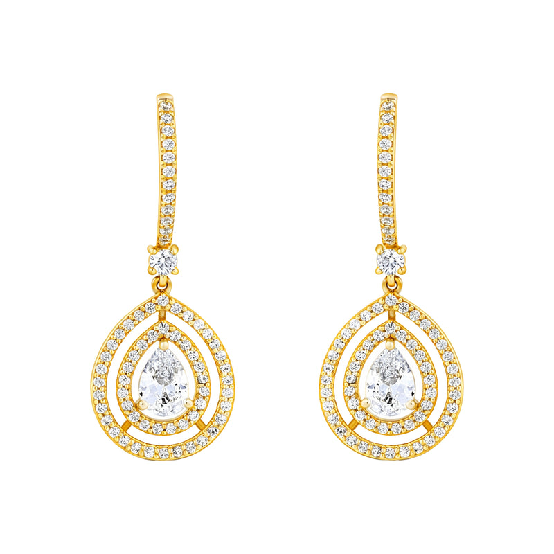 Gold Plated Sterling Silver Teardrop CZ Dangle Earrings