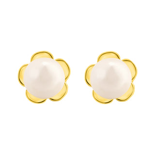 Golden Blossom Pearl 925 Sterling Silver Stud Earrings – Elegant Floral Jewelry, Perfect for Every Occasion.