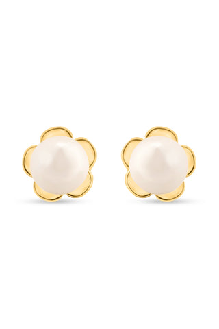 Nipura 925 Sterling Silver Golden Blossom Pearl Stud Earrings – Elegant Floral Jewelry, Perfect for Every Occasion.