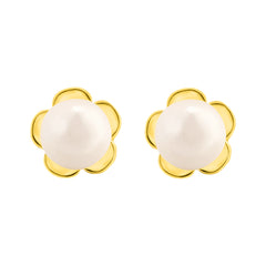 Golden Blossom Pearl 925 Sterling Silver Stud Earrings – Elegant Floral Jewelry, Perfect for Every Occasion.