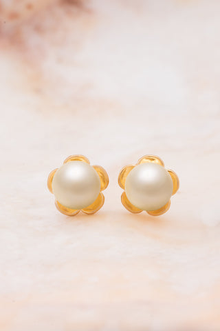 Nipura 925 Sterling Silver Golden Blossom Pearl Stud Earrings – Elegant Floral Jewelry, Perfect for Every Occasion.