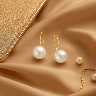 Nipura 925 sterling silver Classic Pearl Hoop Drop Earrings in Gold Tone