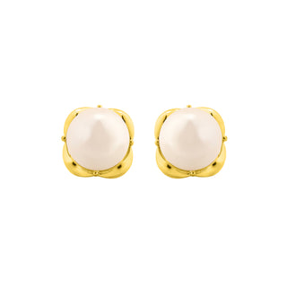Golden Petal Pearl 925 Sterling Silver Earrings | Floral Silver Earrings for Women | Stylish Pearl Jewelry | Gift for Women & Girls
