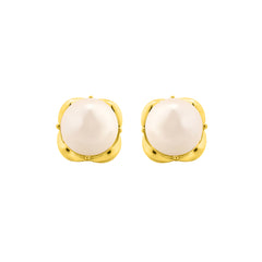 Golden Petal Pearl 925 Sterling Silver Earrings | Floral Silver Earrings for Women | Stylish Pearl Jewelry | Gift for Women & Girls