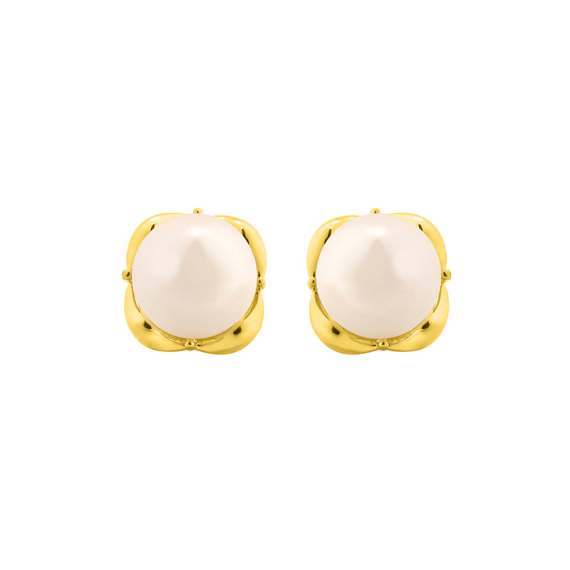 Golden Petal Pearl 925 Sterling Silver Earrings | Floral Silver Earrings for Women | Stylish Pearl Jewelry | Gift for Women & Girls