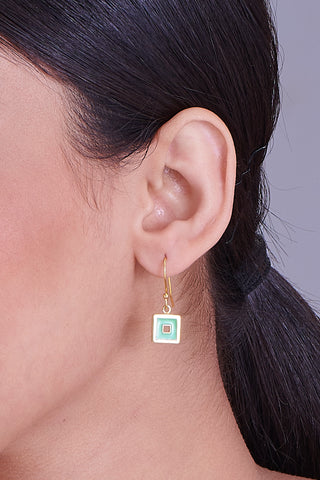 Nipura 925 Sterling Silver Green Squares Drop Earrings- Golden