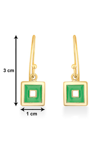 Nipura 925 Sterling Silver Green Squares Drop Earrings- Golden