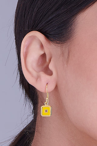 Nipura 925 Sterling Silver Yellow Squares Drop Earrings- Golden