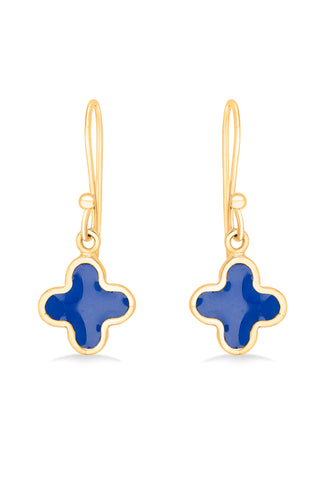 Nipura 925 Sterling Silver Blue Clover Drop Earrings- Golden