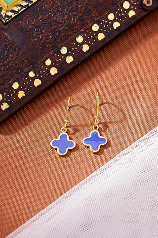 Nipura 925 Sterling Sliver Blue Clover Drop Earrings- Golden