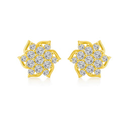 Lotus 18kt Gold-Plated Floral Silver Stud Earrings | Cubic Zirconia Layered