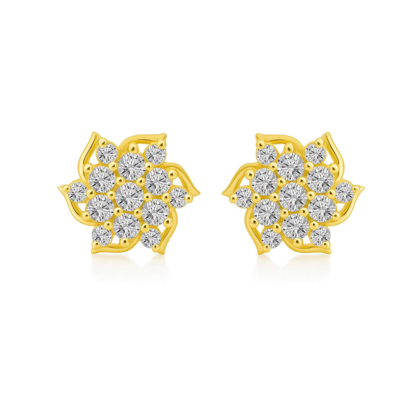 Lotus 18kt Gold-Plated Floral Silver Stud Earrings | Cubic Zirconia Layered