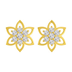 Six-Petal Floral 18kt Gold-Plated Silver Stud Earrings with Dazzling Cubic Zirconia