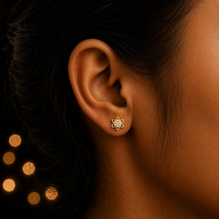 Six-Petal Floral 18kt Gold-Plated Silver Stud Earrings with Dazzling Cubic Zirconia