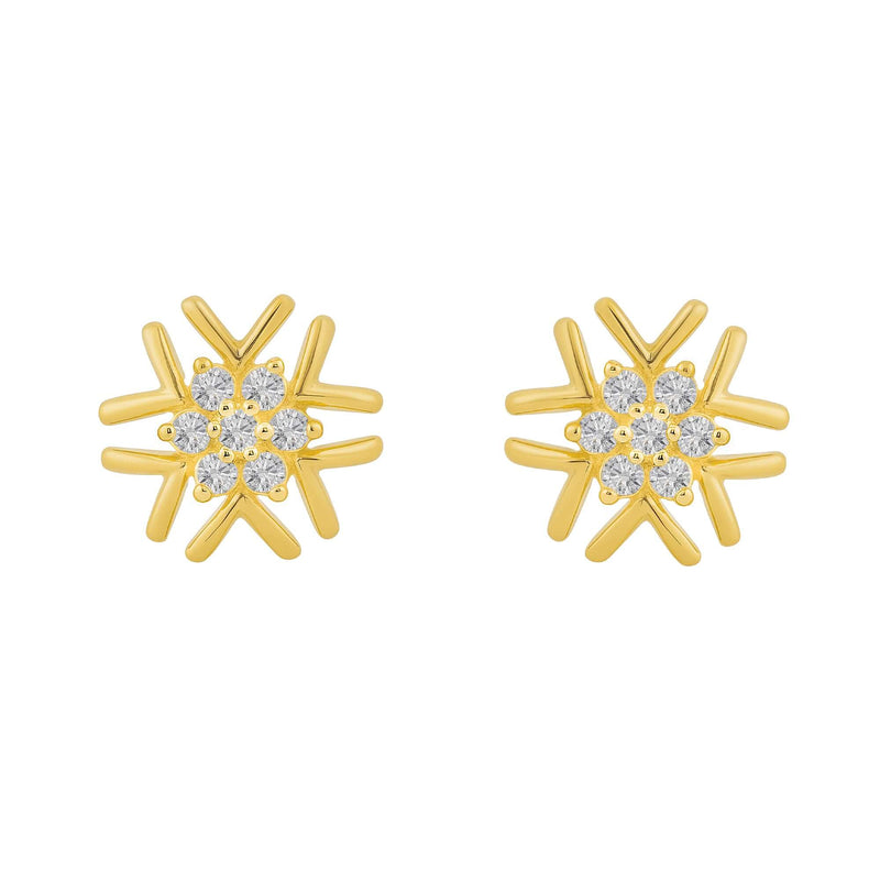 Nipura 925 Sterling Silver 18kt Gold-Plated Geometric Starburst Stud Earrings for Women & Girls | Cubic Zirconia Cluster Design | Gold-Toned Jewelry