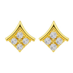 Elegant Kite-Shaped 18K Gold Plated 925 Sterling Silver & CZ Stud Earrings