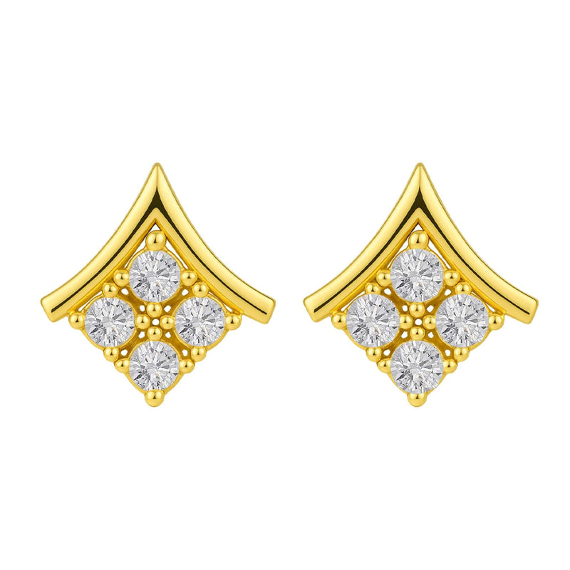 Elegant Kite-Shaped 925 Sterling Silver & CZ Stud Earrings