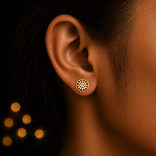Floral Cluster Dazzling 18KT Gold-Plated  925 Sterling Silver & CZ Stud Earrings