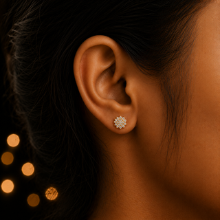 Blooming Flower 18KT Gold-Plated 925 Sterling Silver with Dazzling CZ Stones Stud Earrings