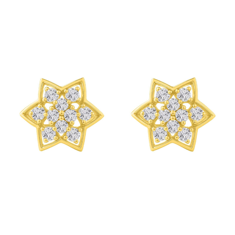 18kt Gold-Plated Floral Stud Silver Earrings for Women & Girls | Cubic Zirconia Cluster Flower Design