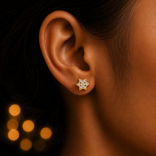 Cubic Zirconia Cluster Flower 18kt Gold-Plated Floral Stud Silver Earrings for Women & Girls