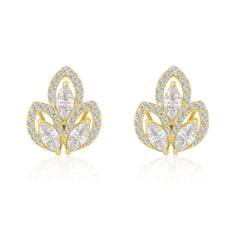 Studded  Clover Silver Earrings 18kt Gold-Plated |Cubic Zirconia