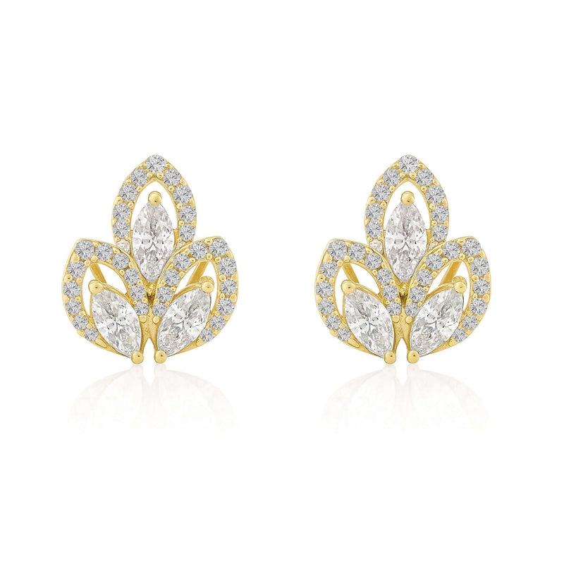 Studded  Clover Silver Earrings 18kt Gold-Plated |Cubic Zirconia