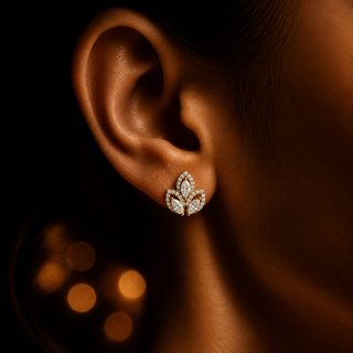 Studded  Clover Silver Earrings 18kt Gold-Plated |Cubic Zirconia