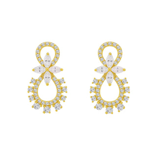 18kt Gold-Plated Floral Drop Silver Earrings for Women & Girls | Cubic Zirconia-Studded Designer Dangle Studs