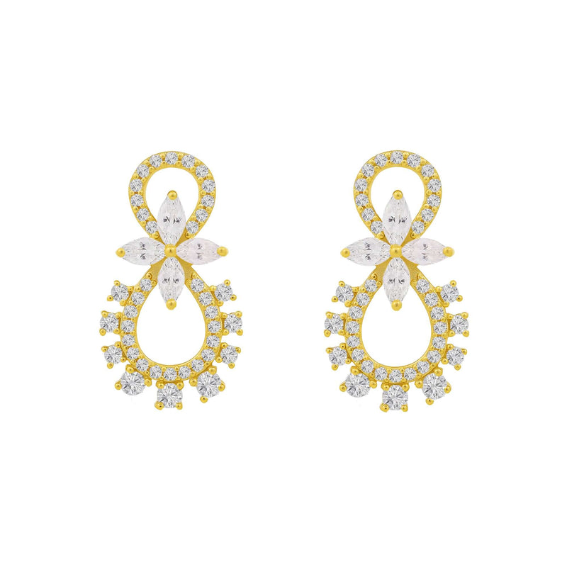 18kt Gold-Plated Floral Drop Silver Earrings for Women & Girls | Cubic Zirconia-Studded Designer Dangle Studs